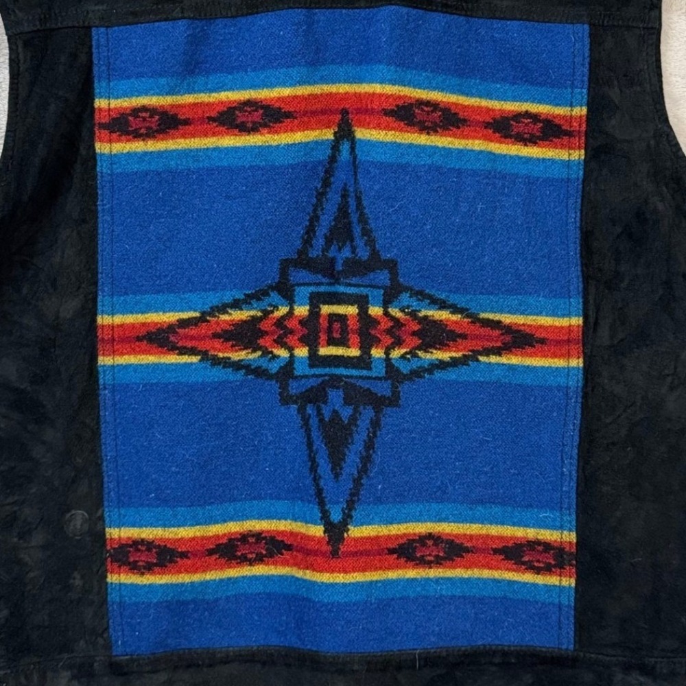 Pendleton Womens Leather Vest XL Black Wool Southwestern Native Aztec Ranch Boho - Picture 5 of 8